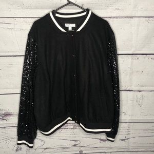 Ashley Nell Tipton Sparkle Black Letterman Jacket